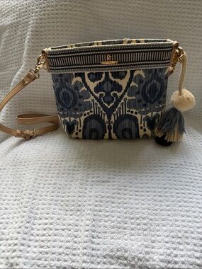Spartina 449 Blue and Cream Ikat Crossbody with Tassel